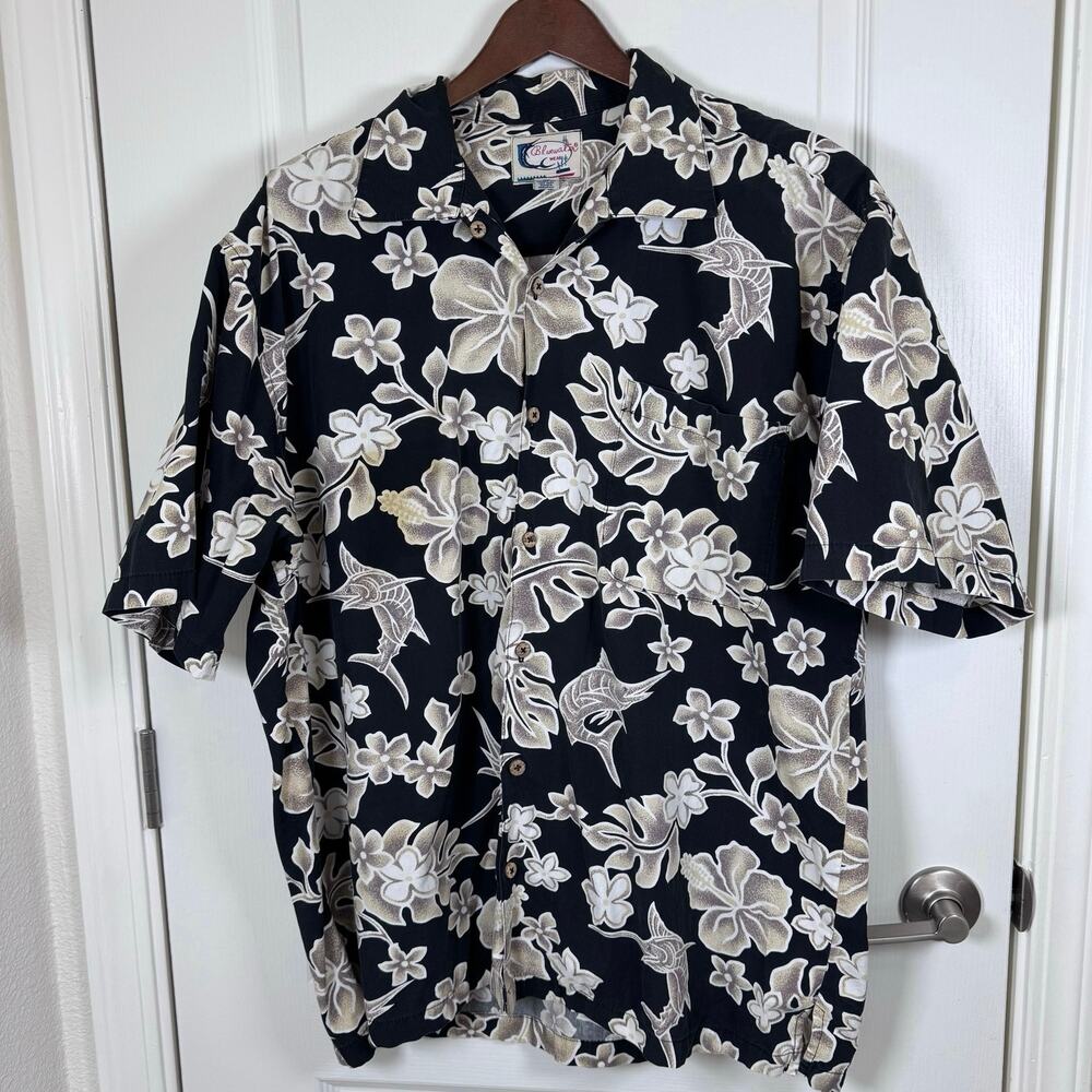 Bluewater Wear Hawaiian Button Up Short Sleeve Shirt Men’s XL  Black Tan Cotton